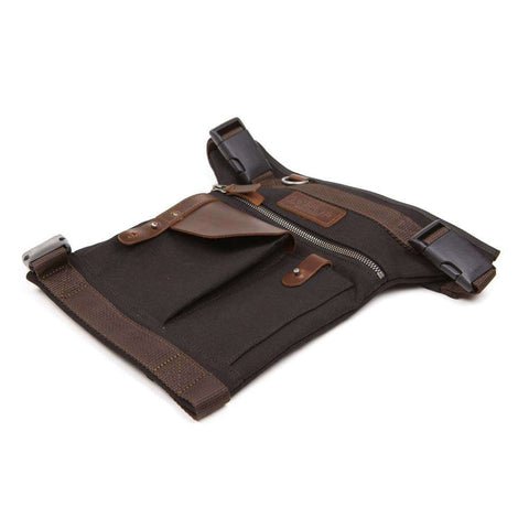 Helstons LEG bag - Black Canvas/Brown Leather