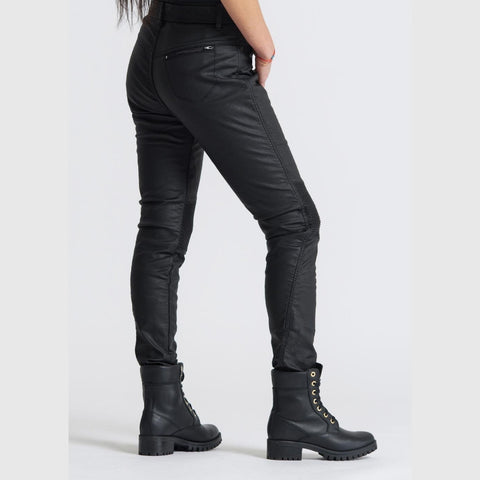 Pando Moto - Kusari Black – Skinny-Fit, Waxed motorcycle Jeans for Ladies